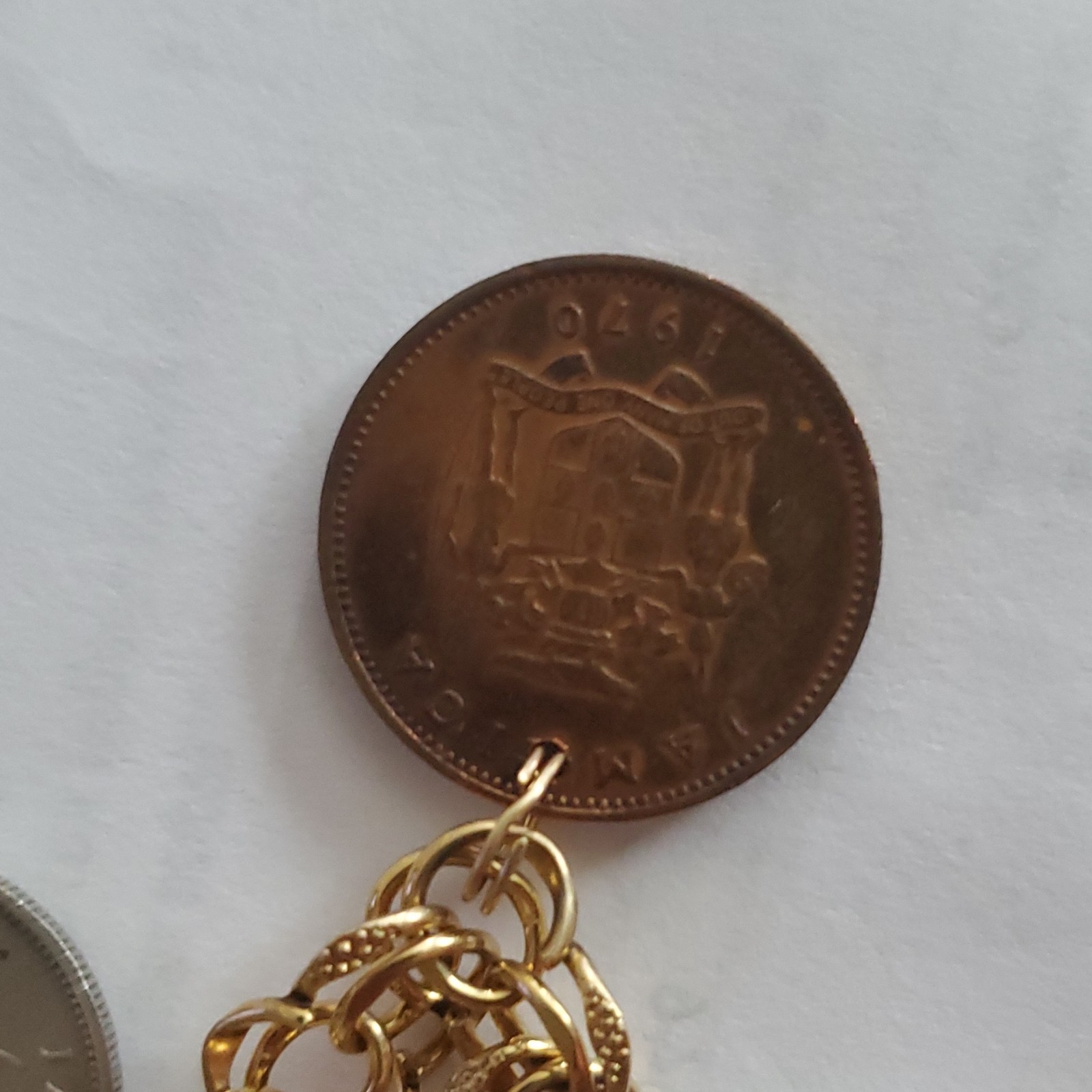 Elco 1/20 12K GF Gold-Tone Cable Chain Coin Dangle Charm Bracelet Lobster