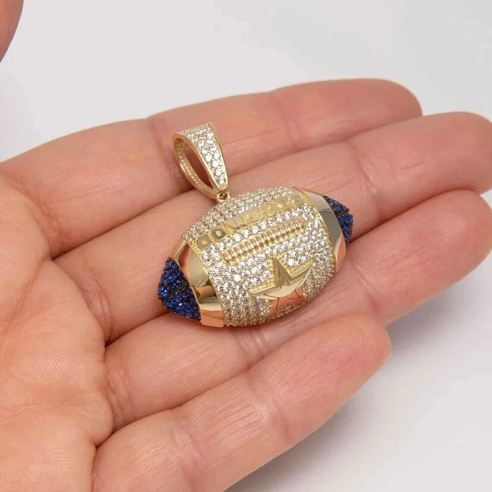 2.00 Ct Lab-Created Blue Sapphire Dallas Cowboys Pendant 14k Yellow Gold Plated