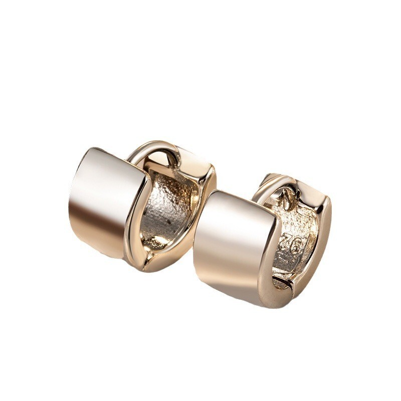 Women Girl Wide Band Small 925 Sterling Silver Plain Huggie Hoop Earrings A33