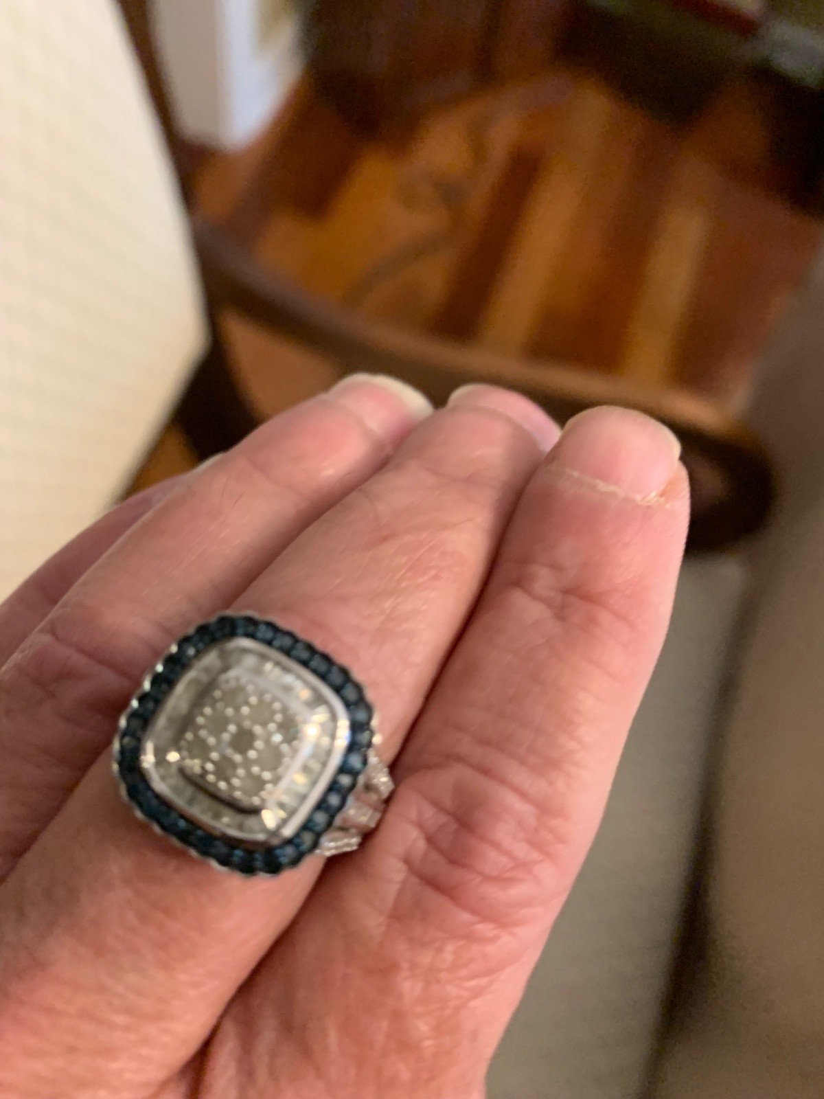 .75 Carat (ctw) White and Blue Diamond Cocktail Ring in Sterling Silver