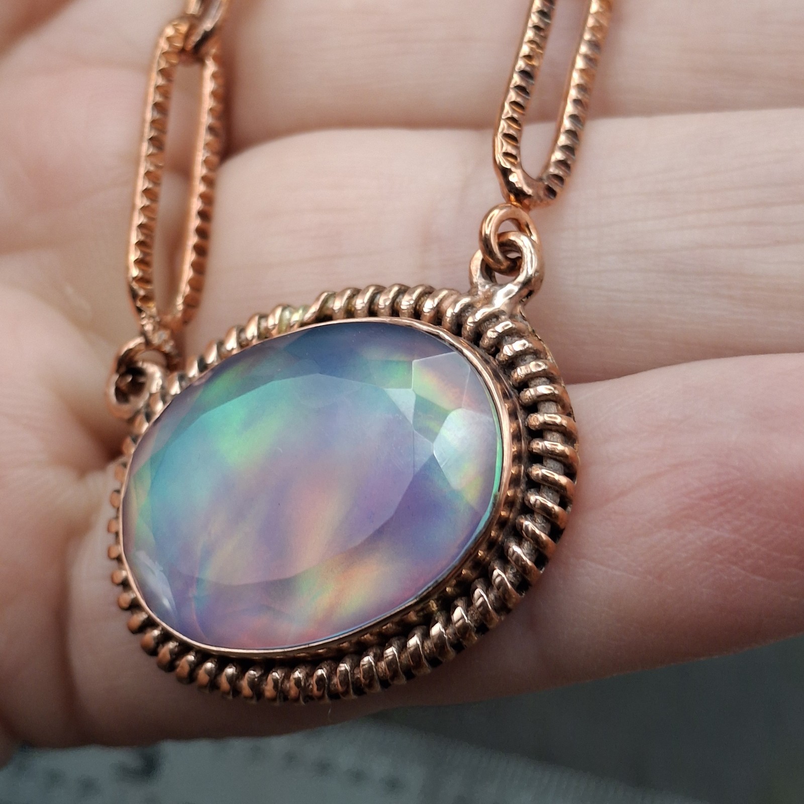 Aurora Opal Solid Copper Paperclip Chain Necklace Boho Southwestern 18-20in