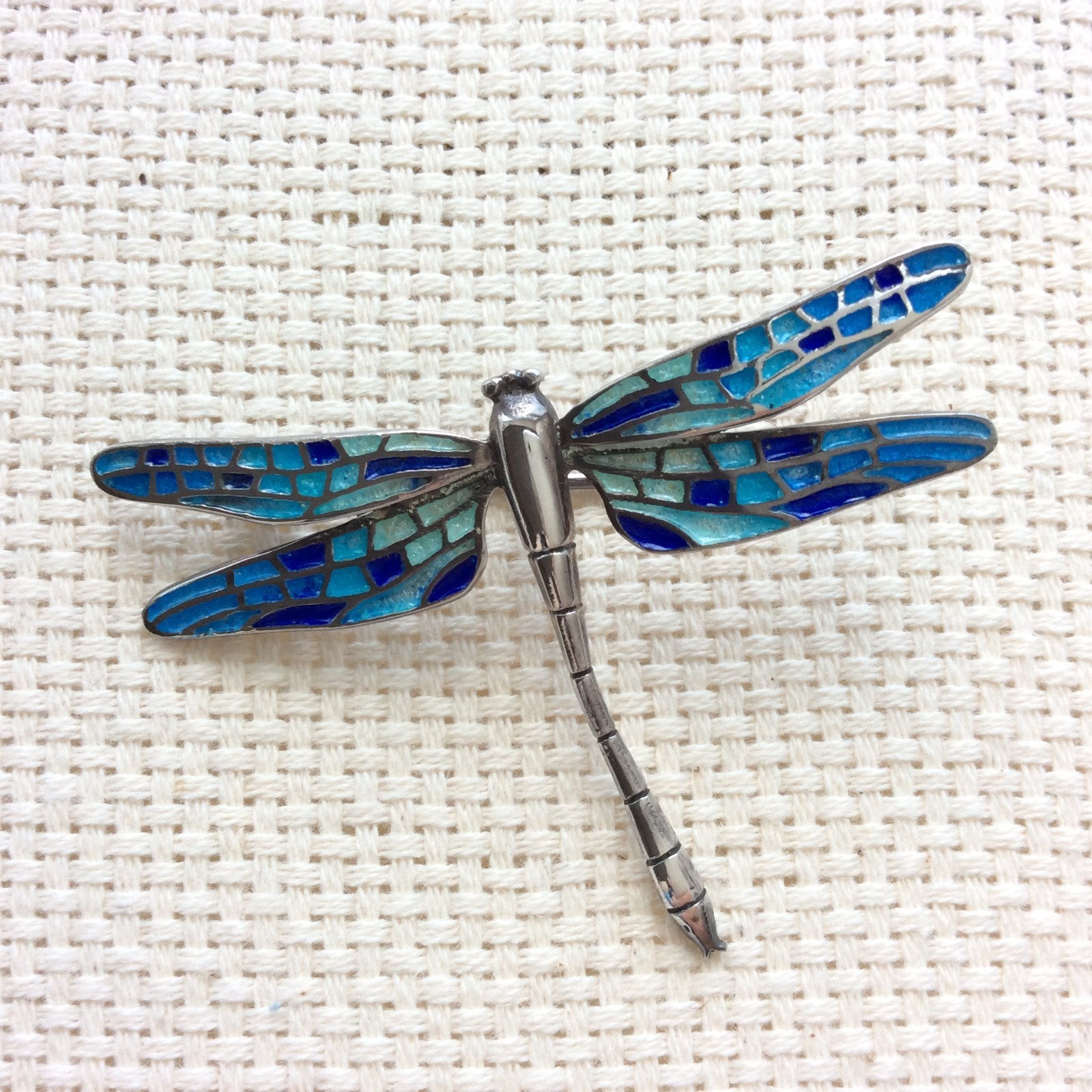 Arior dragonfly brooch pendant – Silver – Enamel Blue Mosaic – 5cm/2in – Boxed
