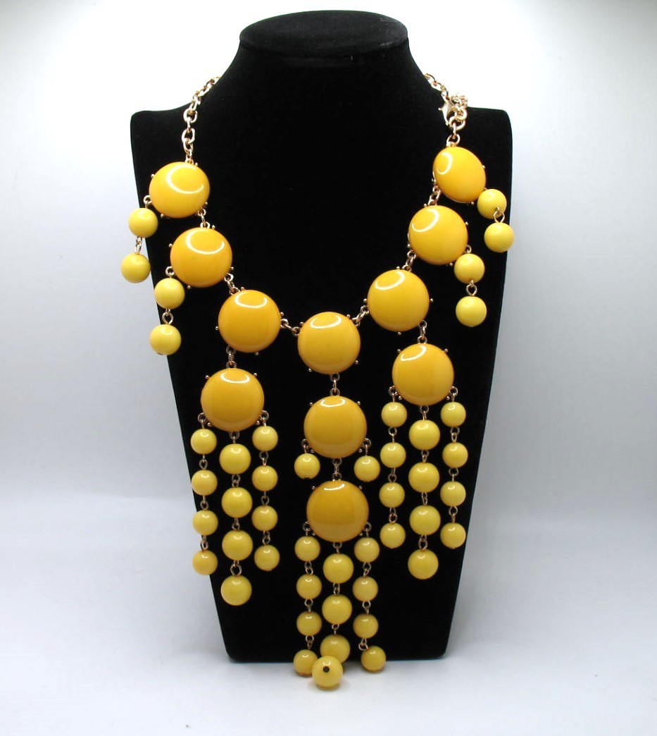 Vintage RJ Graziano beaded bib statement runway necklace Shades of yellow