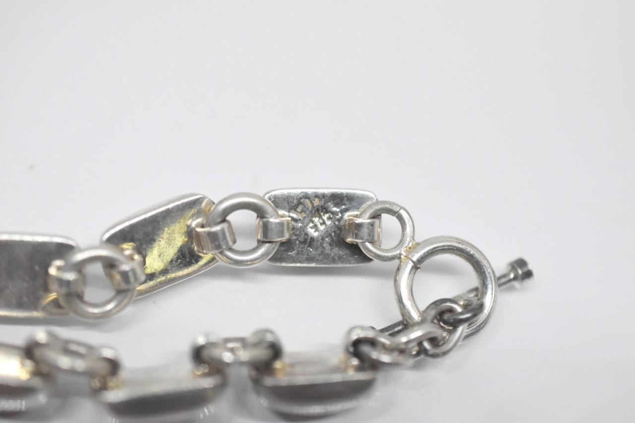 Women’s Mexico Inlaid Jasper Stone Rectangle 9.2MM Link Sterling Silver Bracelet