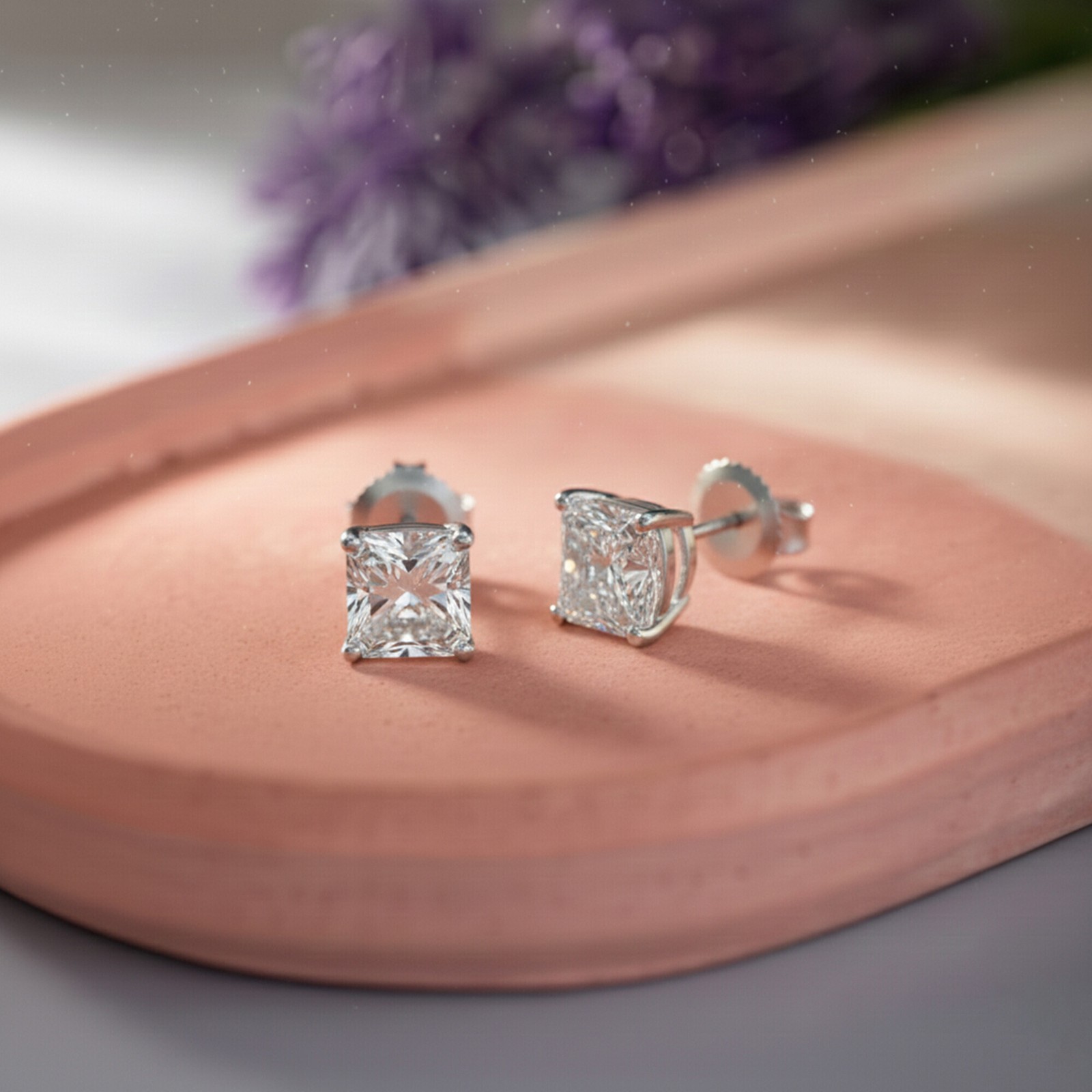 1 Ct Asscher Lab Created Moissanite Earrings 18k White Gold Vermeil Screw