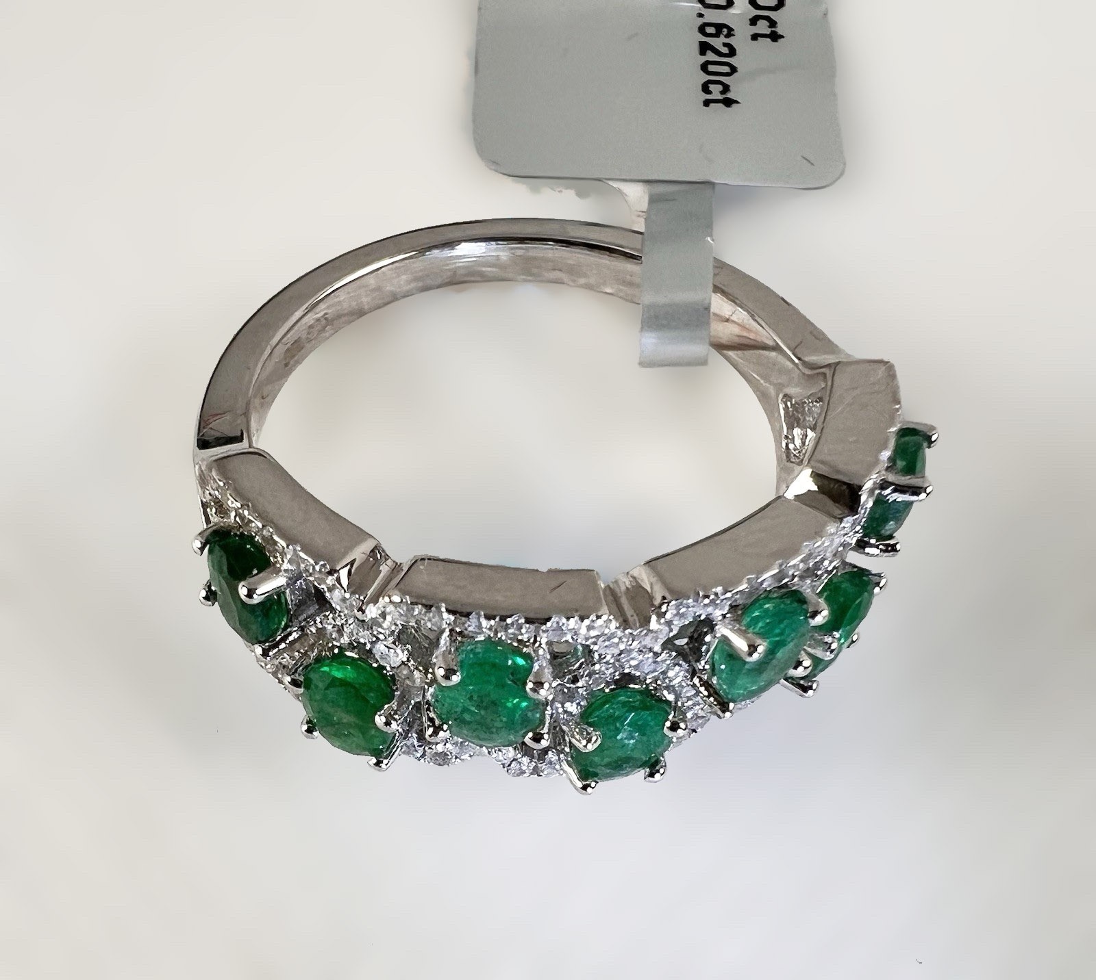 Natural Emerald 1.2ct Cluster Band Ring S925 Size 7.5 2nd Day Air Fast Shipping