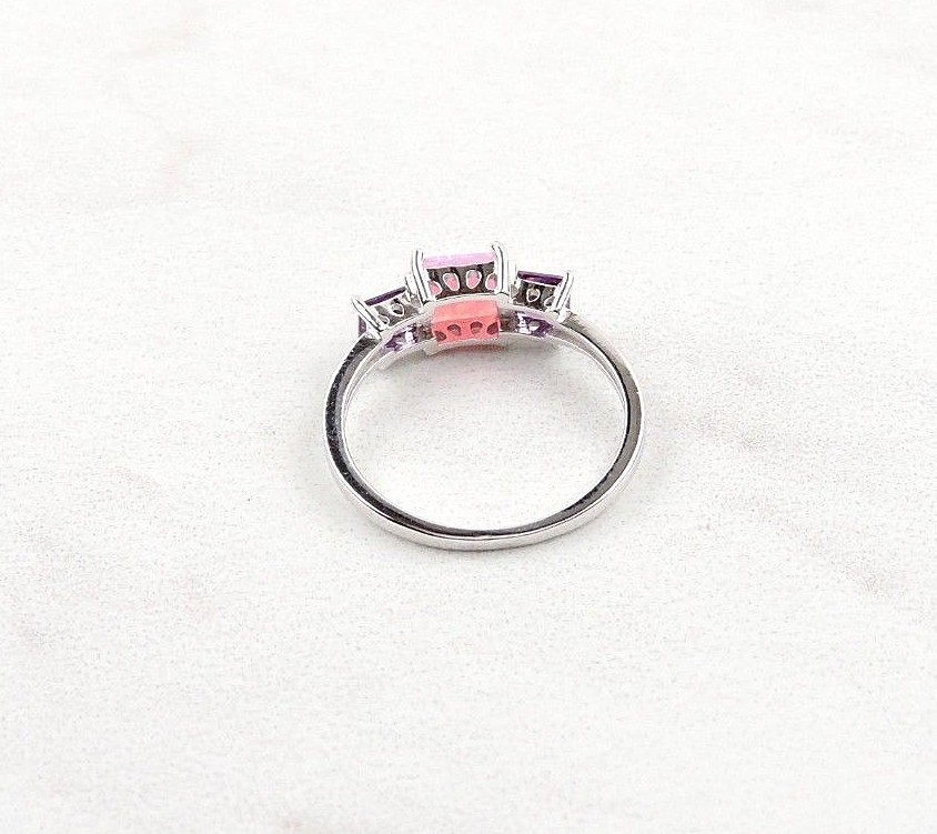 Sterling Silver 2.25 cttw Pink Opal And Purple Cubic Zirconia 3 Stone Ring
