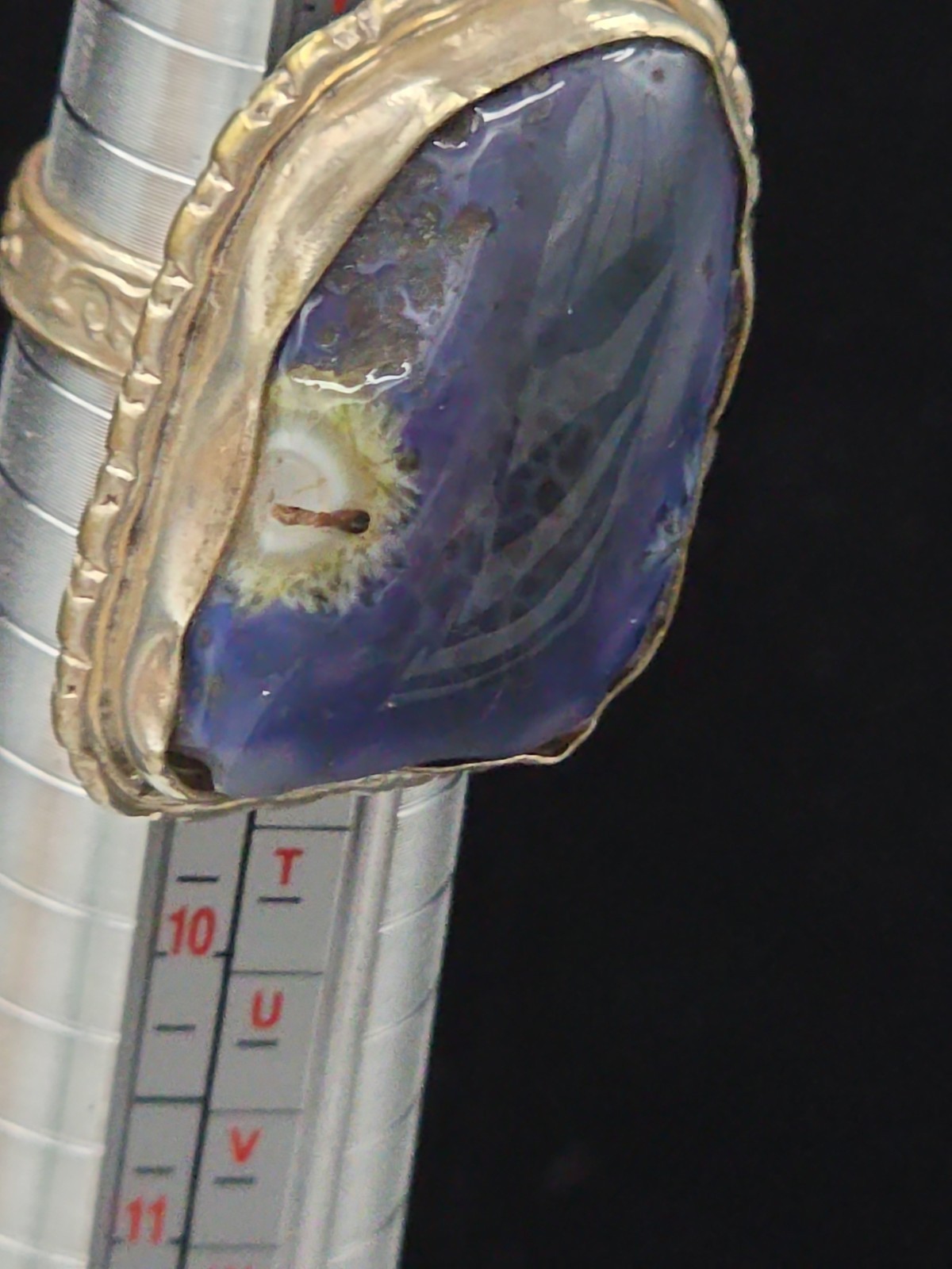 Large Handcrafted Sterling Silver & Purple Blue Agate Statement Ring Size 8