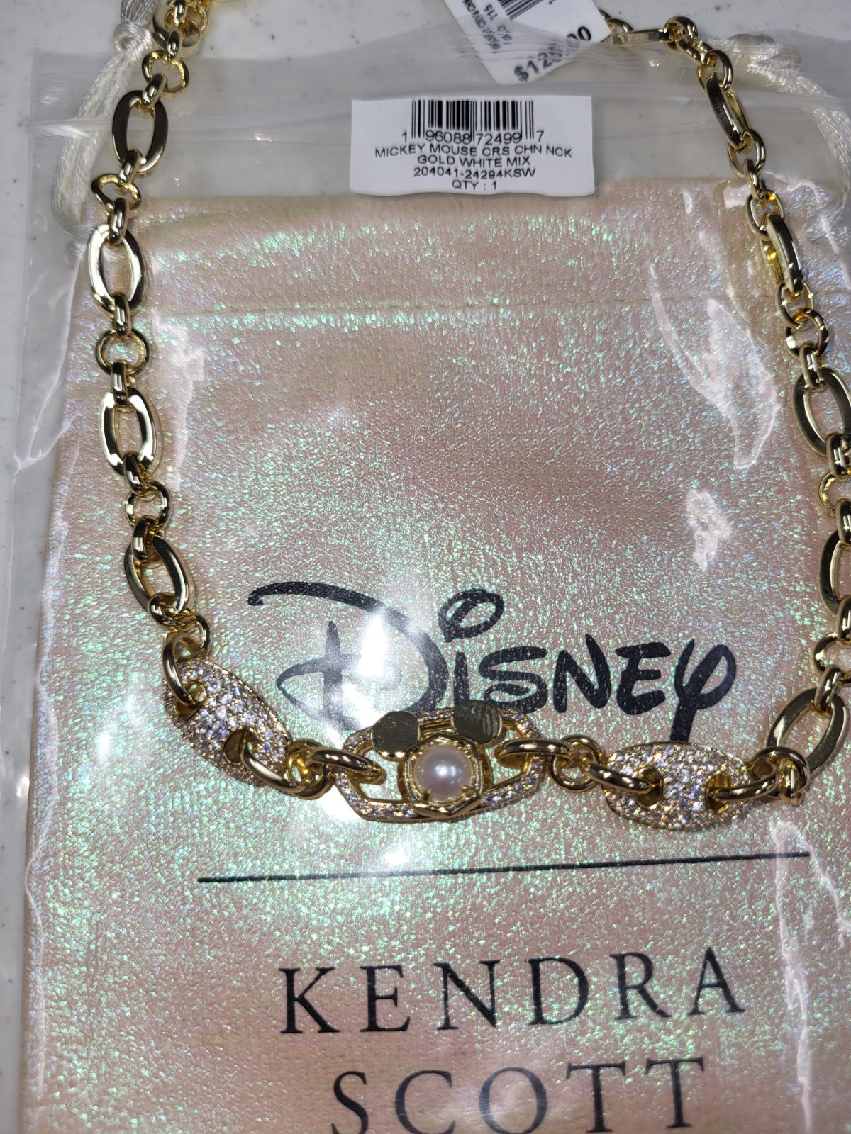 Disney | Kendra Scott Gold Mickey Mouse Crystal Chain Necklace in White Mix