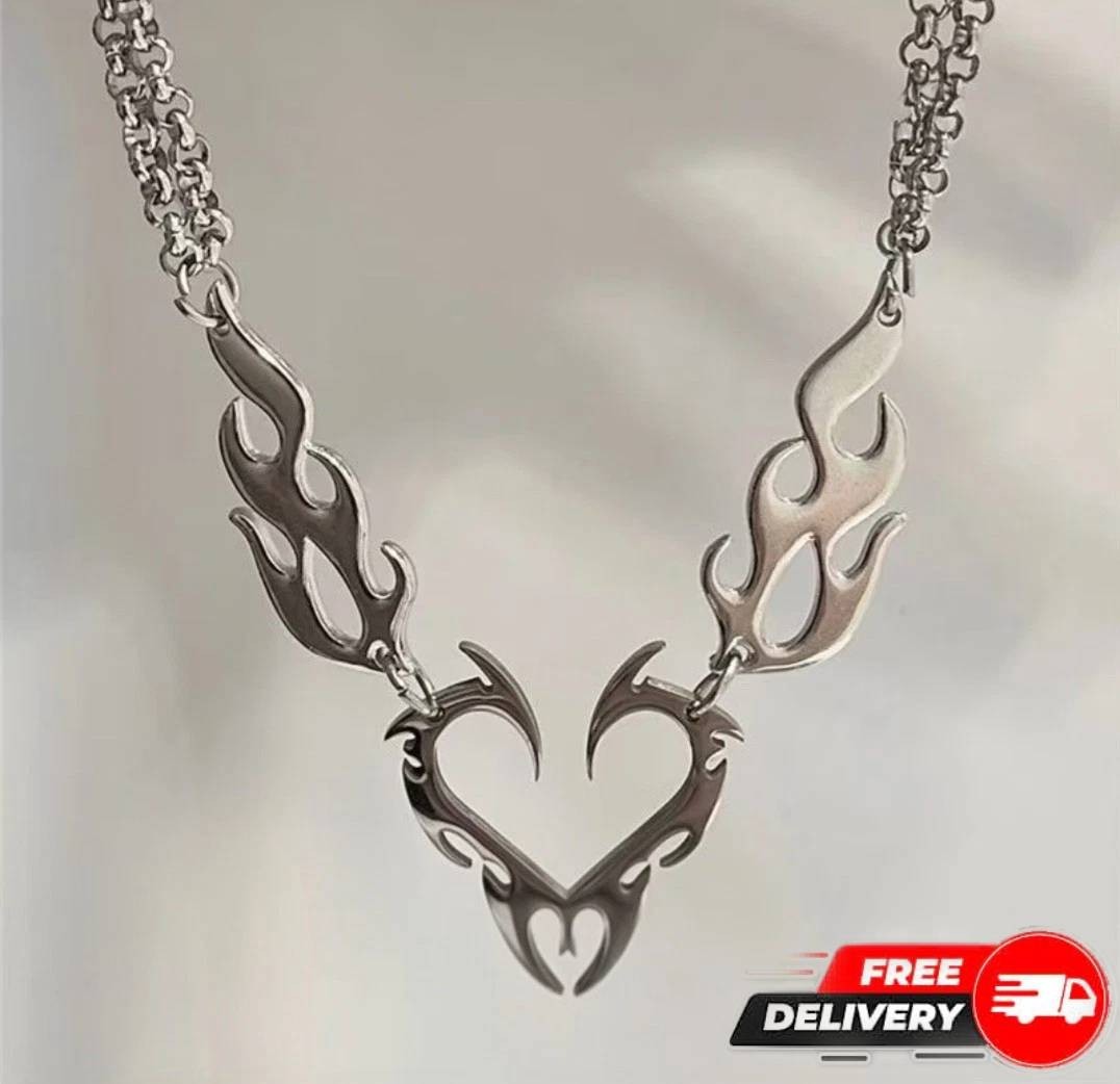 Hollow Flame Necklace Silver Color Men’s Street Jewelry