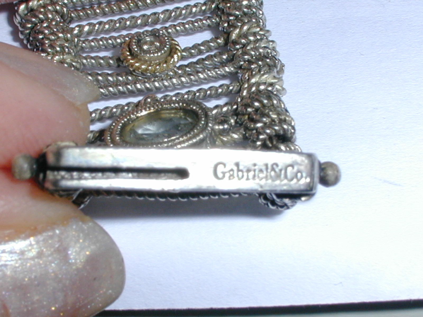 AMAZING- GABRIEL & CO STERLING 18K GOLD DIAMOND AMETHYST AQUAMARINE BRACELET-7.5