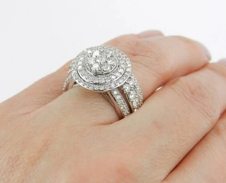 2Ct Round Lab Created Diamond Cluster Women’s Wedding Ring 14k White Gold Plated