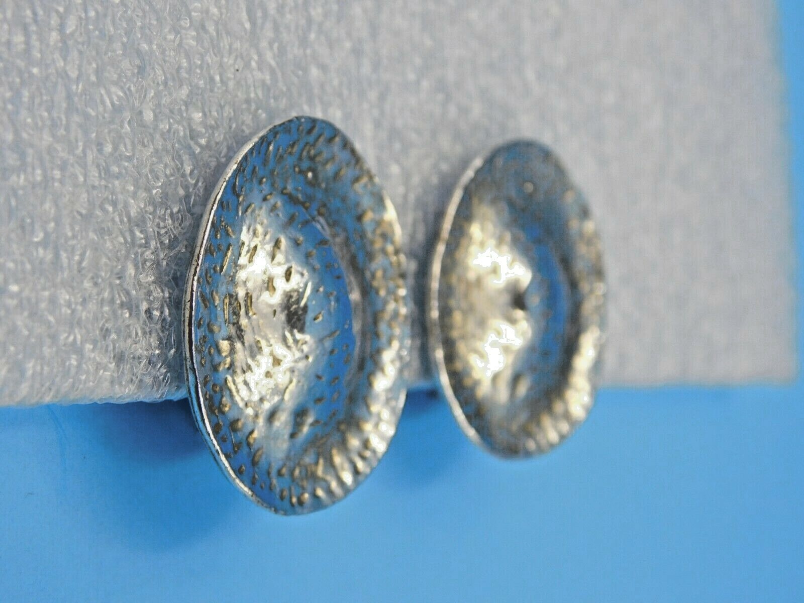 Vintage Silver Plated Button / Disc Style Clip on Earrings