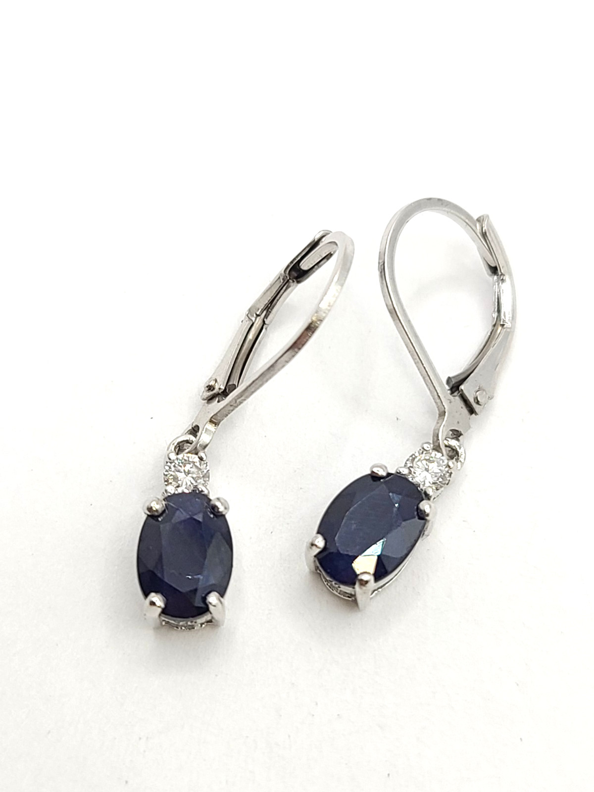 Diffused Blue/White Sapphire Dangle Drop Sterling Silver Hoop Earrings