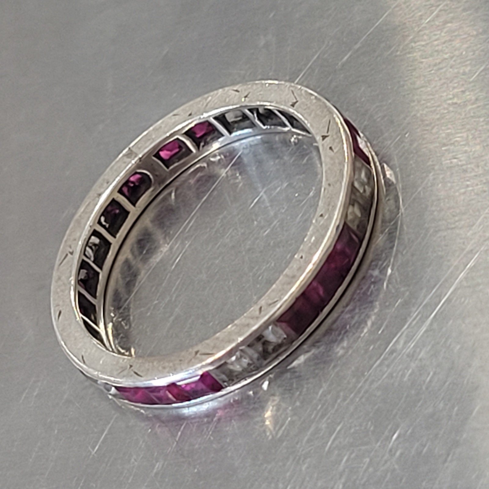Fab Antique Vintage Art Deco Platinum Tourmaline Eternity Ring Size P 1/2