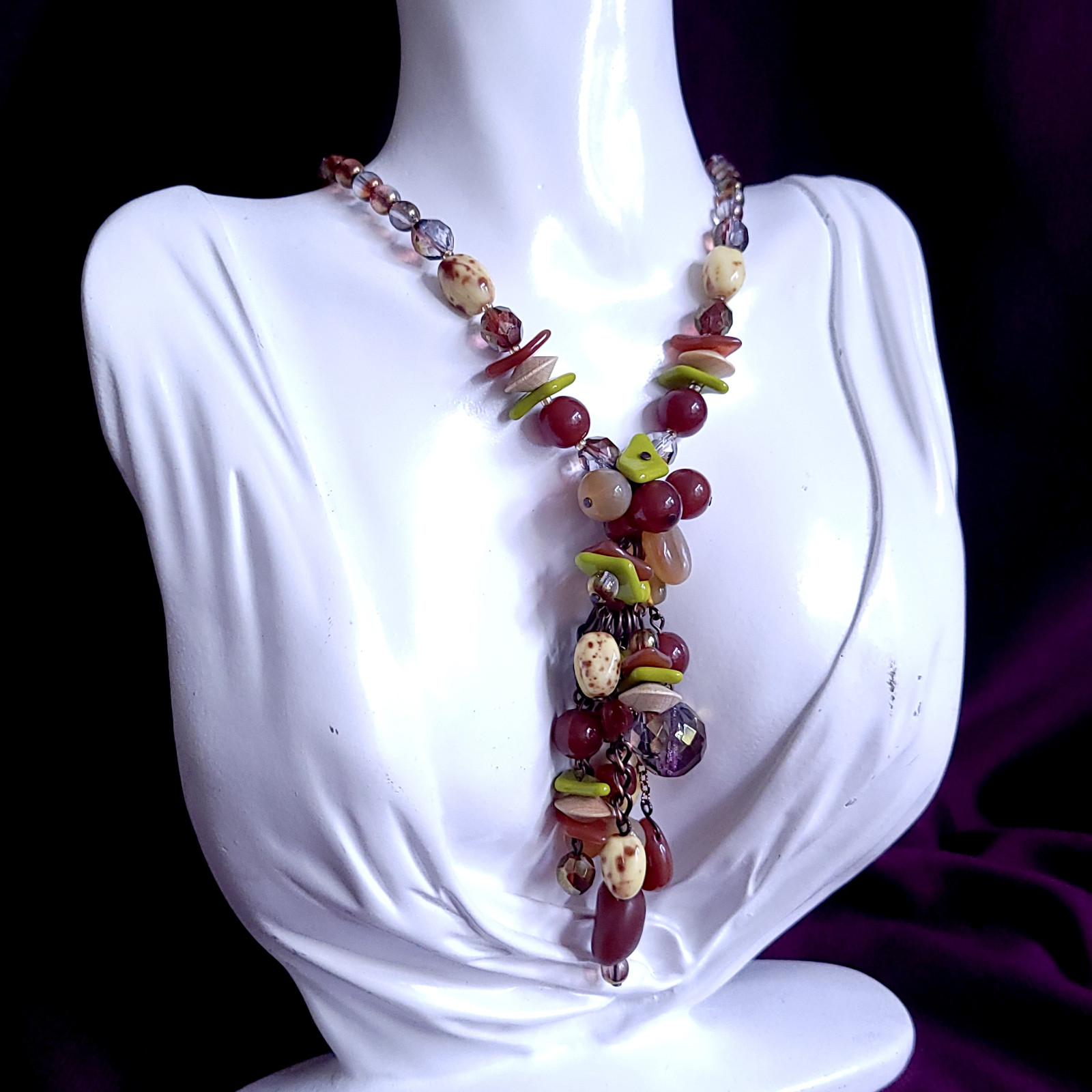Necklace 16″ Brown Tone Glass Czech Vintage Beads Women’s Jewelry Art Deco Style