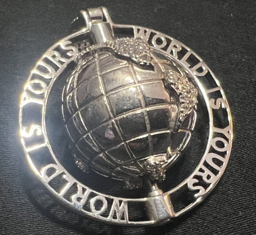 LAB DIAMOND 925 STERLING SILVER ICY BLING “WORLD IS YOURS” GLOBE PENDANT – SPINS