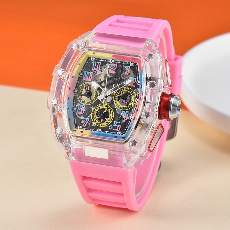 Fashion Trend Quartz Watch Men’s Transparent Colorful Barrel-Shaped Men’s Watch
