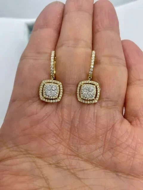 2Ct Round Cut Simulated Diamond Halo Drop Clip On Earring 14k Yellow Gold Plated