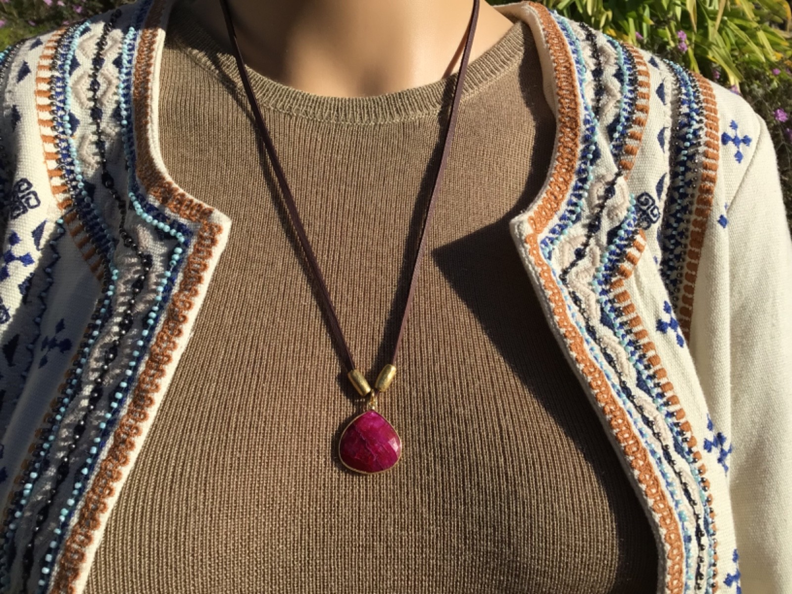 $300 Ruby Sundance Charm Necklace leather suede cord handmade artisan jewelry