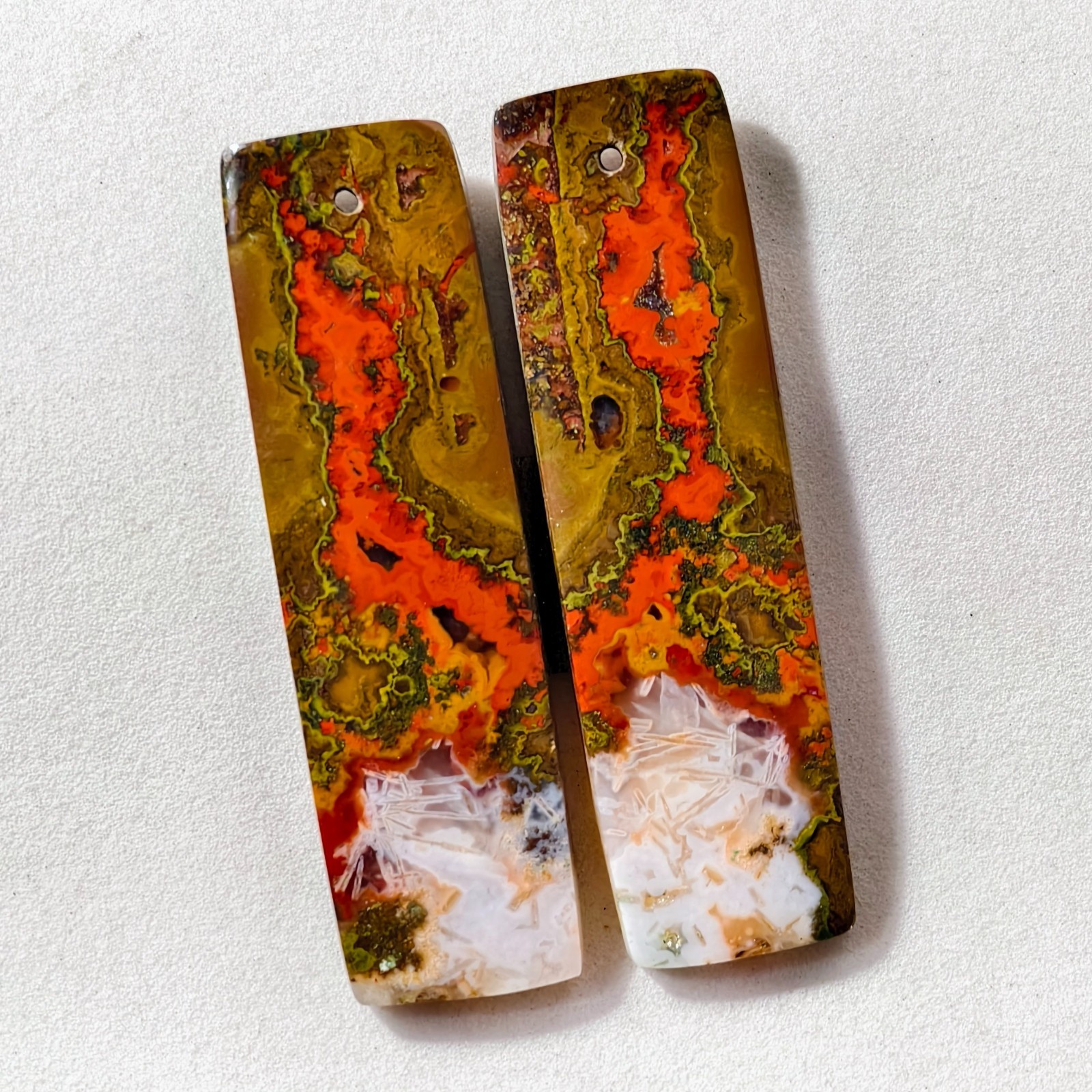 63 Cts Natural Seam Agate Drilled Match Pair Cabochon Gemstone 47.8X13.7 MM