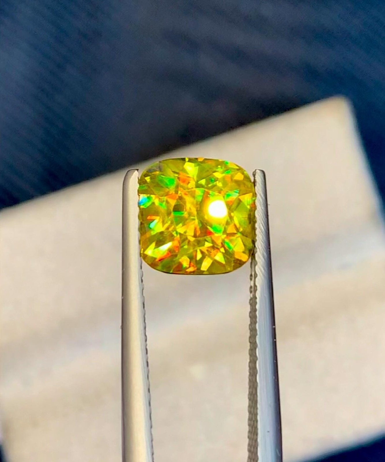 4.80 Ct+ Natural Full Fire Sphene Titanite Cushion Cut Certified Loose Gemstone
