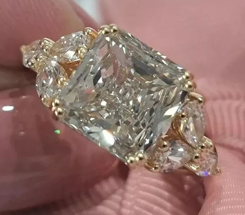 RARE 5.30 Ct Certified Asscher Cut Natural White Diamond Ring Yellow Gold Finish