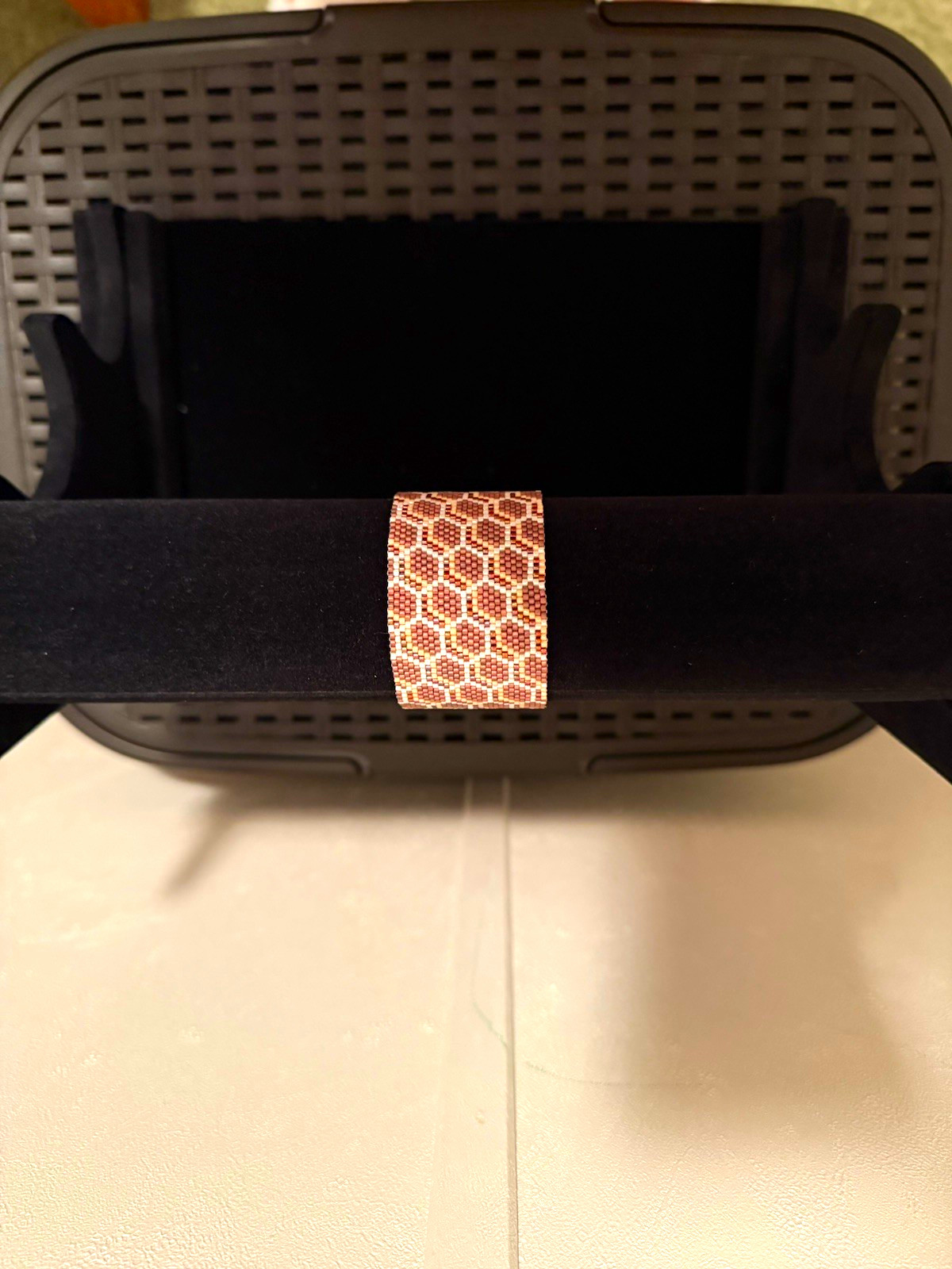 Handmade Honeycomb Seed Bead Brown, White Bracelet. Length- 7.5”.