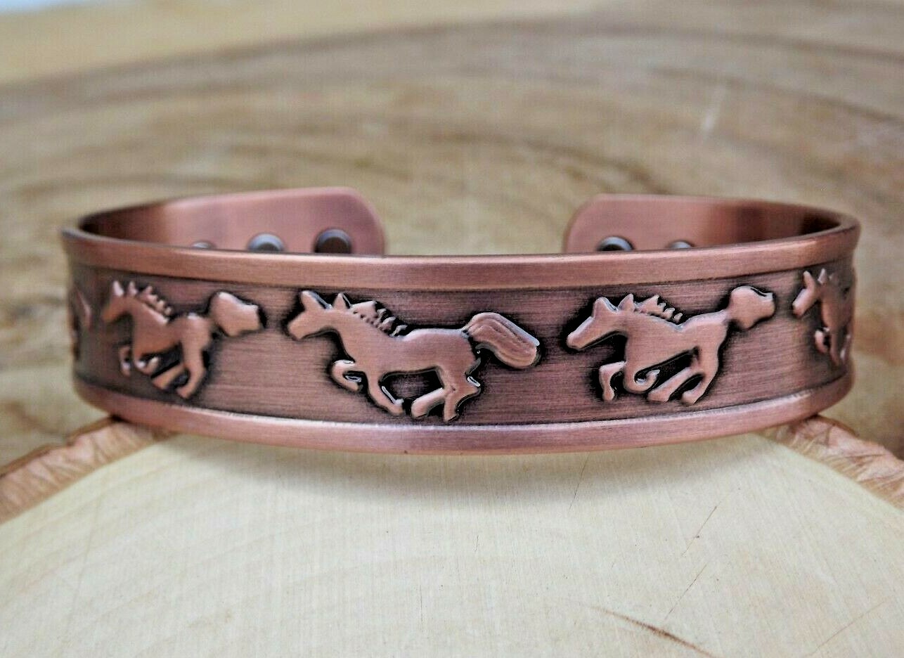 Pure Copper Magnetic Bracelet Arthritis Therapy Cuff Bangle Horse Western Cuff