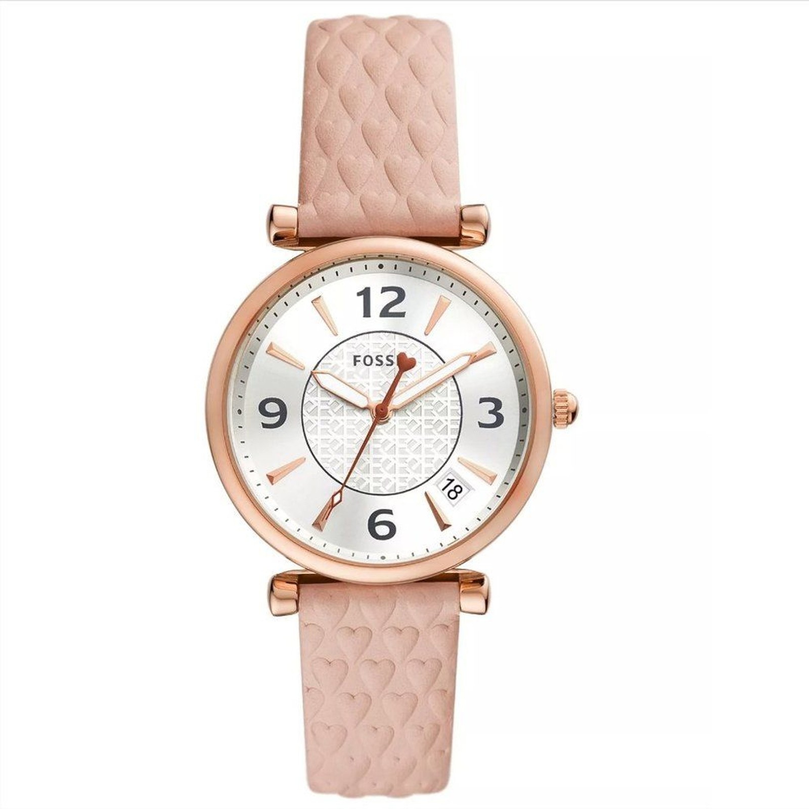 FOSSIL Women’s Carlie Three-Hand Date Pink Leather Strap Watch, 35mm