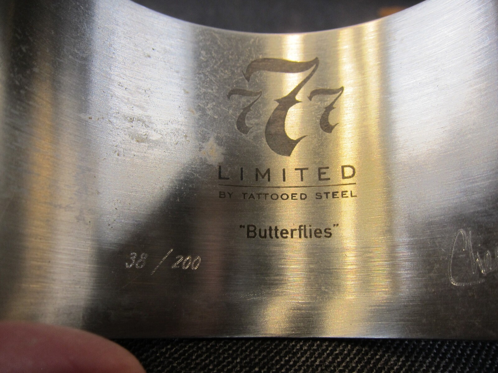 777 Tattooed Steel 38/200 limited edition wide cuff bracelet ‘Butterflies’