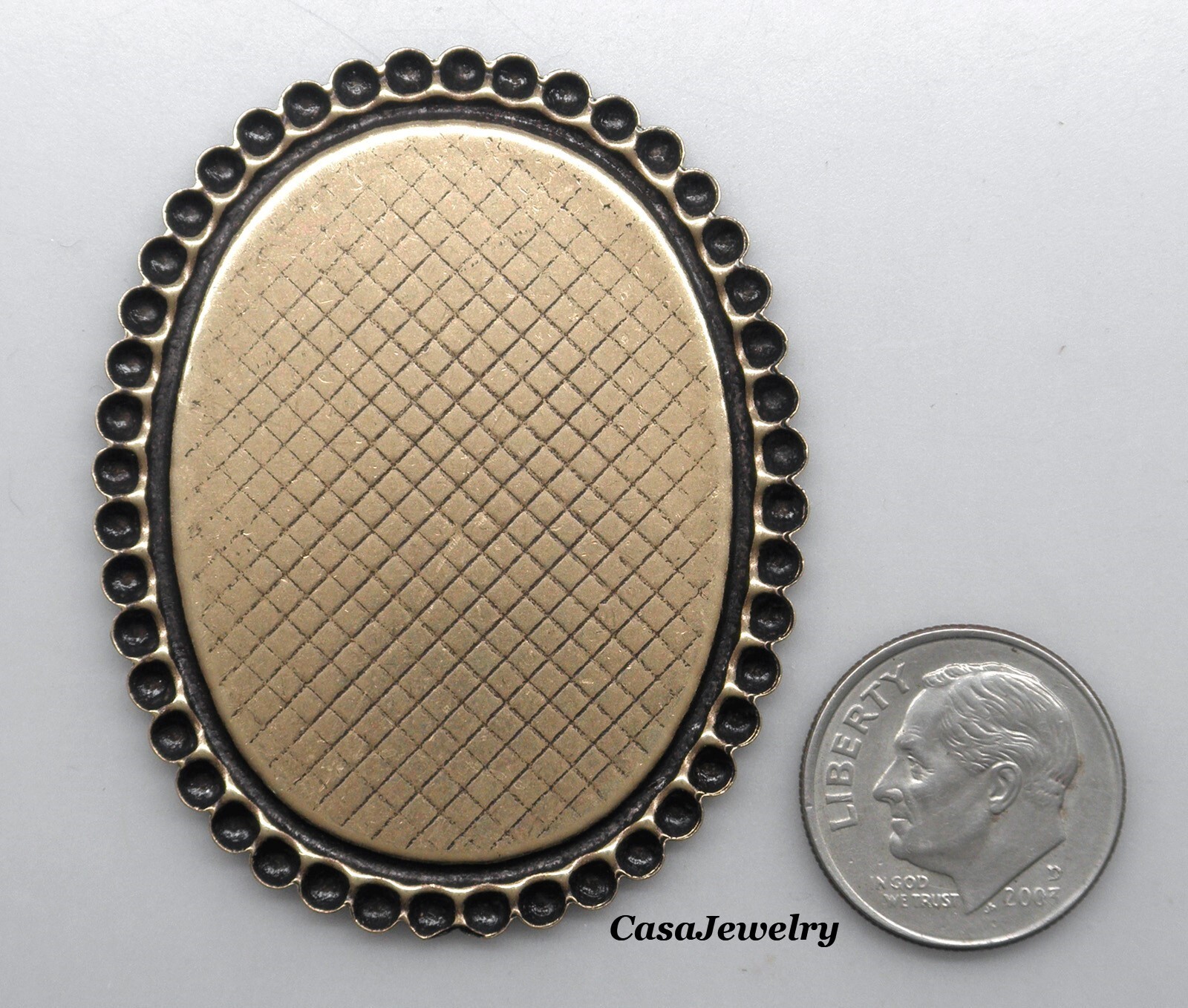 #1830NR ANTIQUED GOLD 40X30 BEADED BORDER BEZEL – 2 Pc Lot
