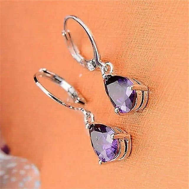2Ct Pear Simulated Amethyst Women’s Drop Dangle Earrings 14k White Gold Plated