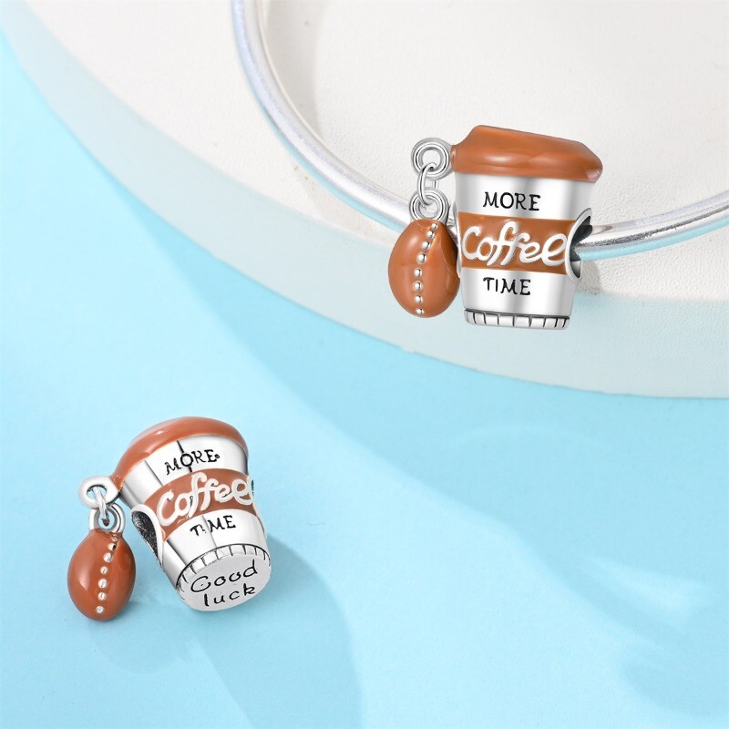 KUNSIR New 925 Sterling Silver Coffee Cup Mug Charm Bead Lucky Bracelet Charms