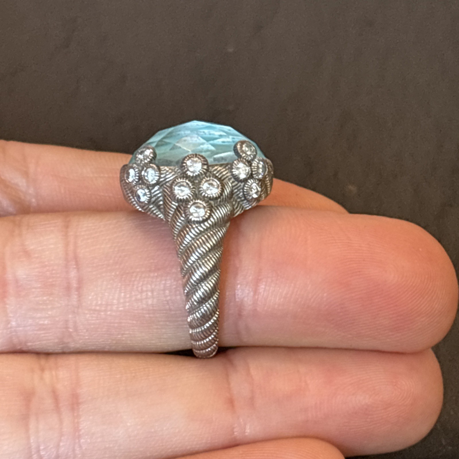 Judith Ripka Sterling Silver Rock Crystal Doublet Designer Ring Statement Size 9