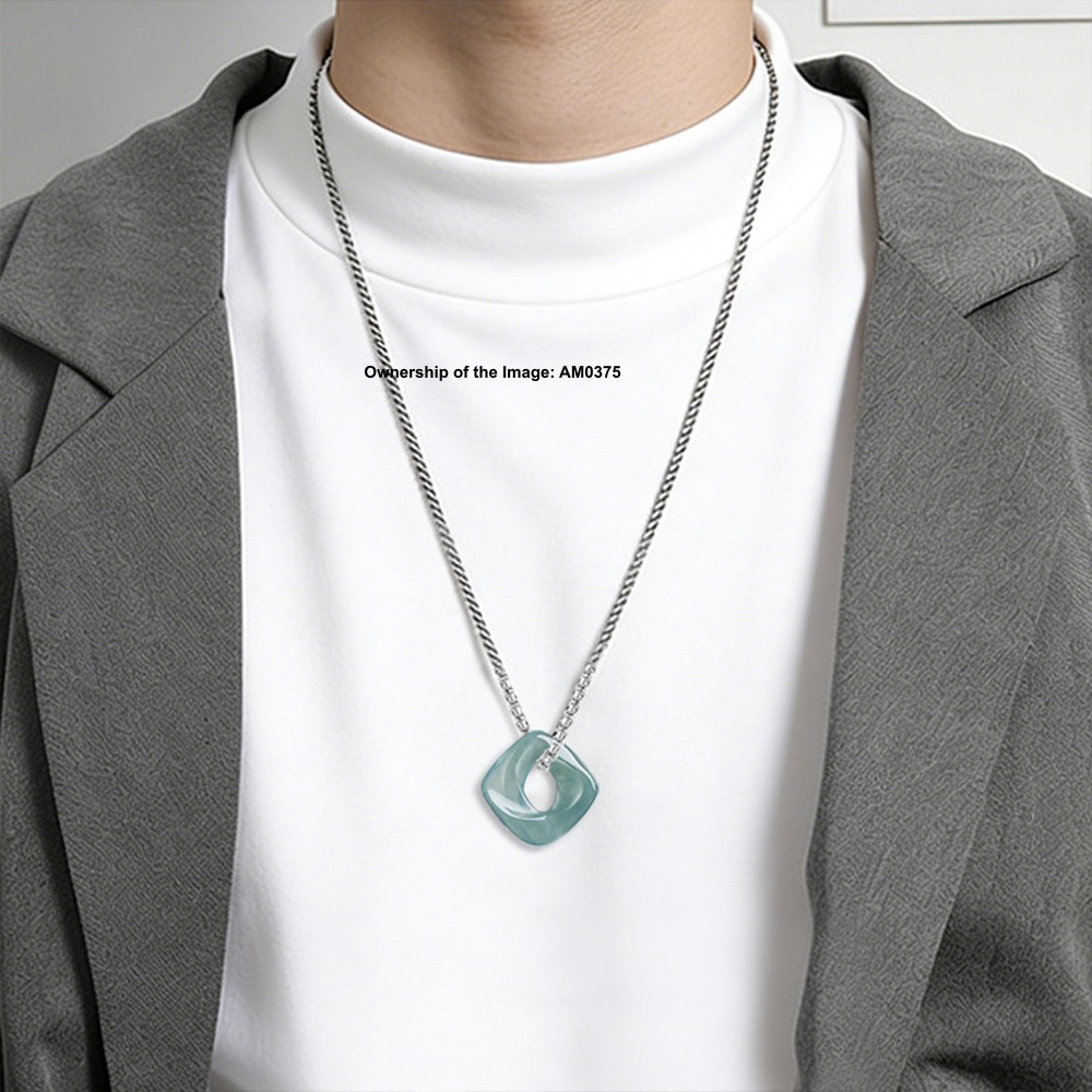Natural Grade A Blue Jade Jadeite Square Mobius Strip Pendant Infinite Loop