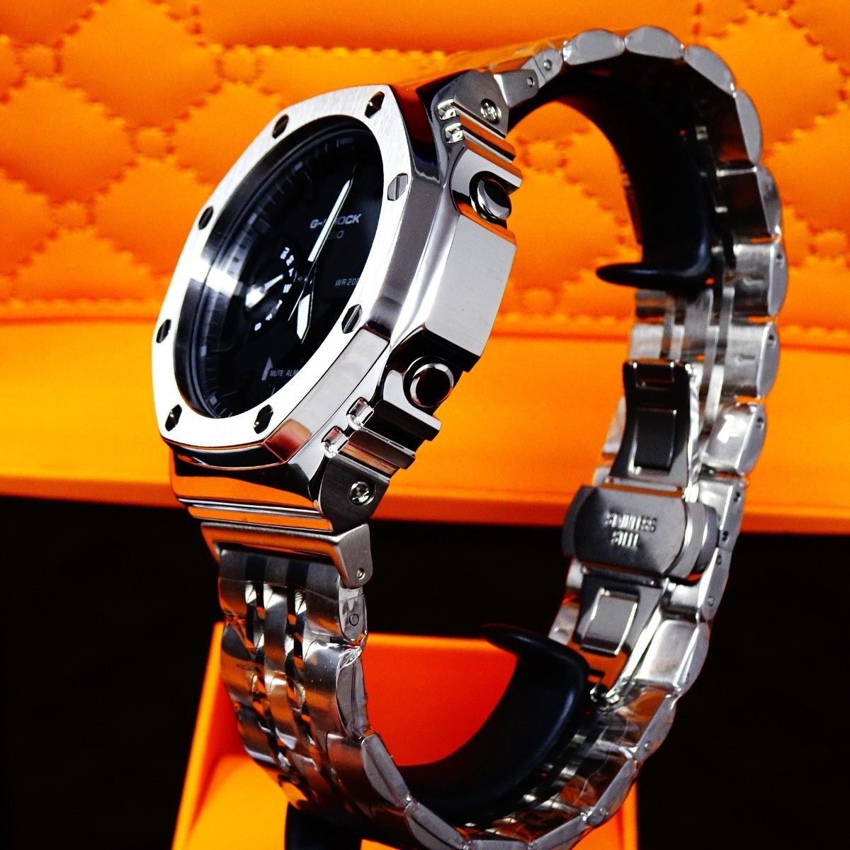 CUSTOM CASIO G-SHOCK GA-2100-7A Movement Stainless Steel Silver Bezel New in Box
