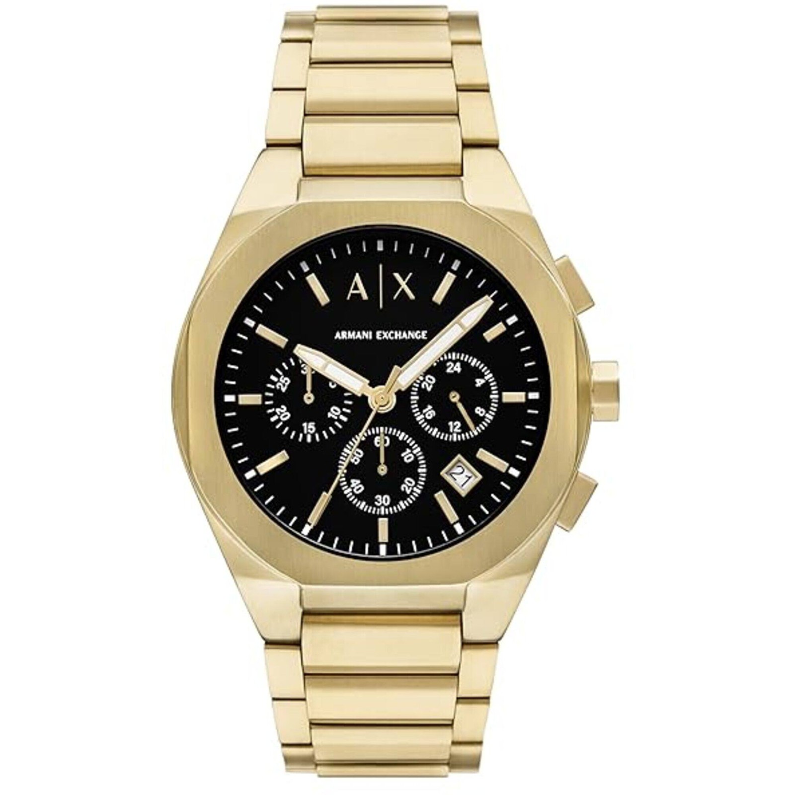 Armani Exchange Men’s Watch Rafael Chrono Black Dial Yellow Gold Bracelet AX4180