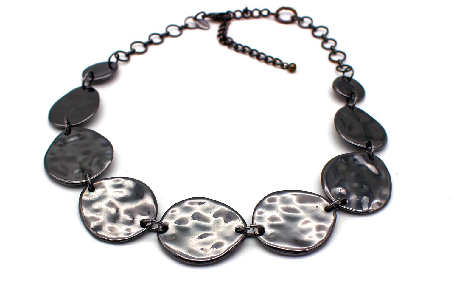 Chico’s Necklace Black Hematite Color Disks Wavy Wet Look