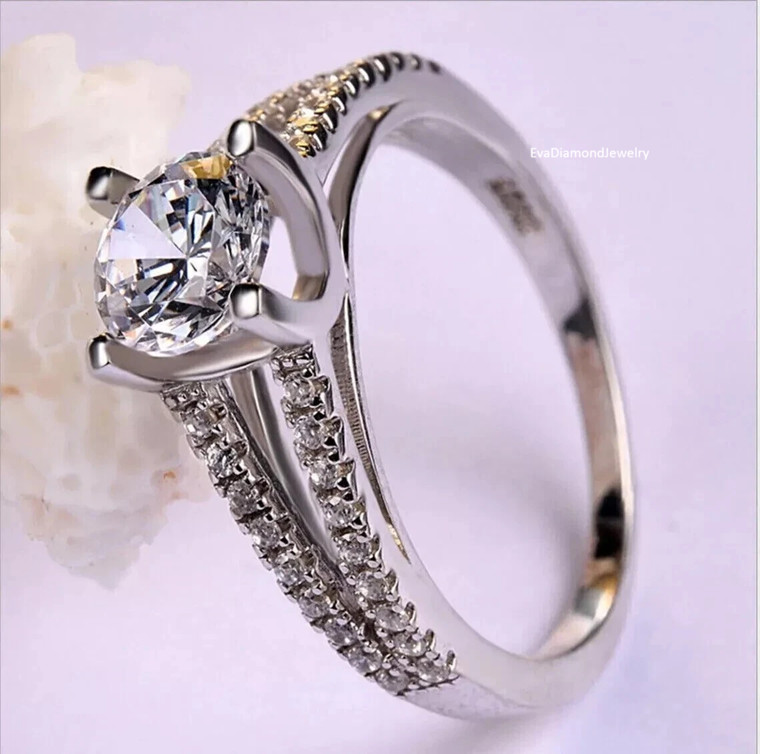 2CTW Round Cut VVS1 Moissanite Wedding Engagement Ring 14k White Gold Plated