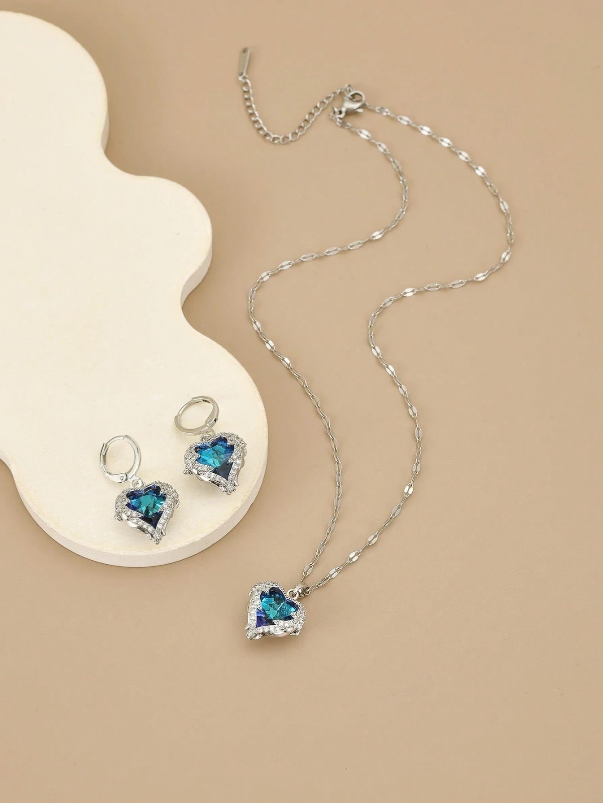 3 Pcs/Set Heart Necklace Earrings Love Gift Angel Wings Pendant Chain Women USA