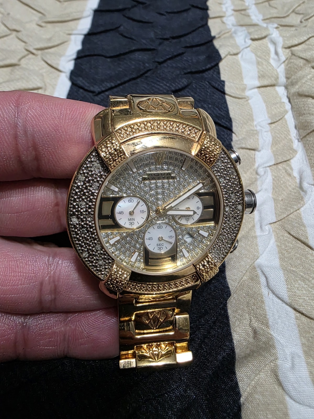 Aqua Master Gold Tone Chronograph 20 Diamond Quartz Men’s Watch W-96