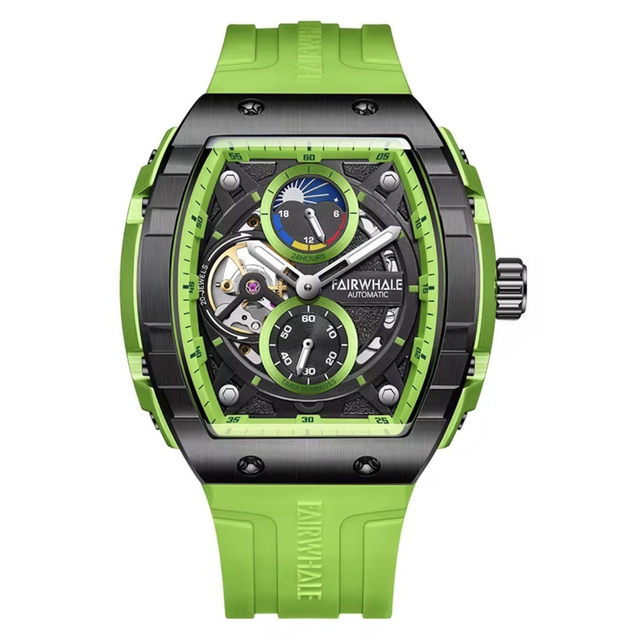 Mark Fairwhale Tonneau Skeleton Luminous Tourbillon Mechanical Automatic Watch