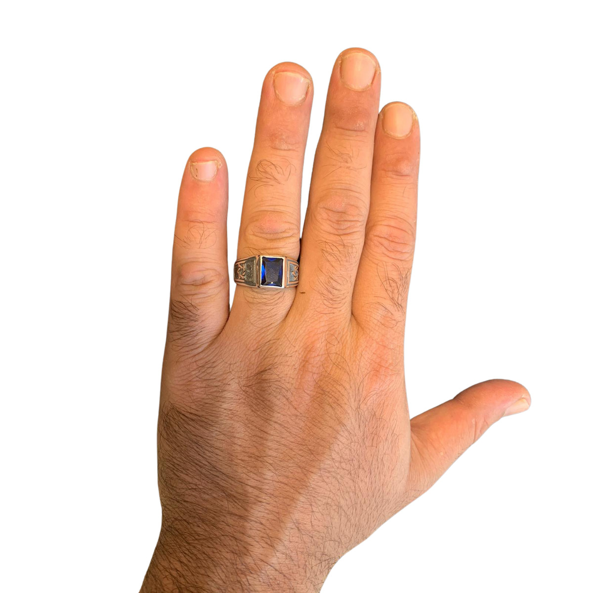 Signet Star of David Jewish Ring Sterling Silver & Blue Sapphire Solid Jewelry