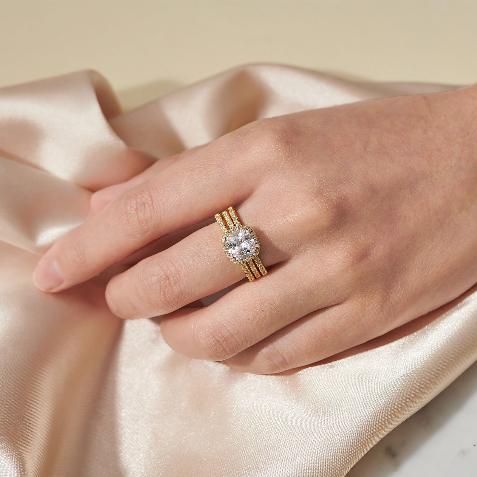 Sterling Silver Ring Jacket 2pcs Ring Set Engagement Wedding Bridal Ring Set