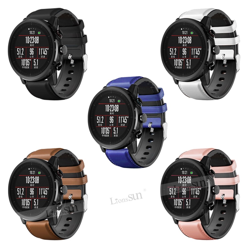 For Amazfit GTR 47mm Watch band Silicone+Genuine Leather Replacement Watch Strap