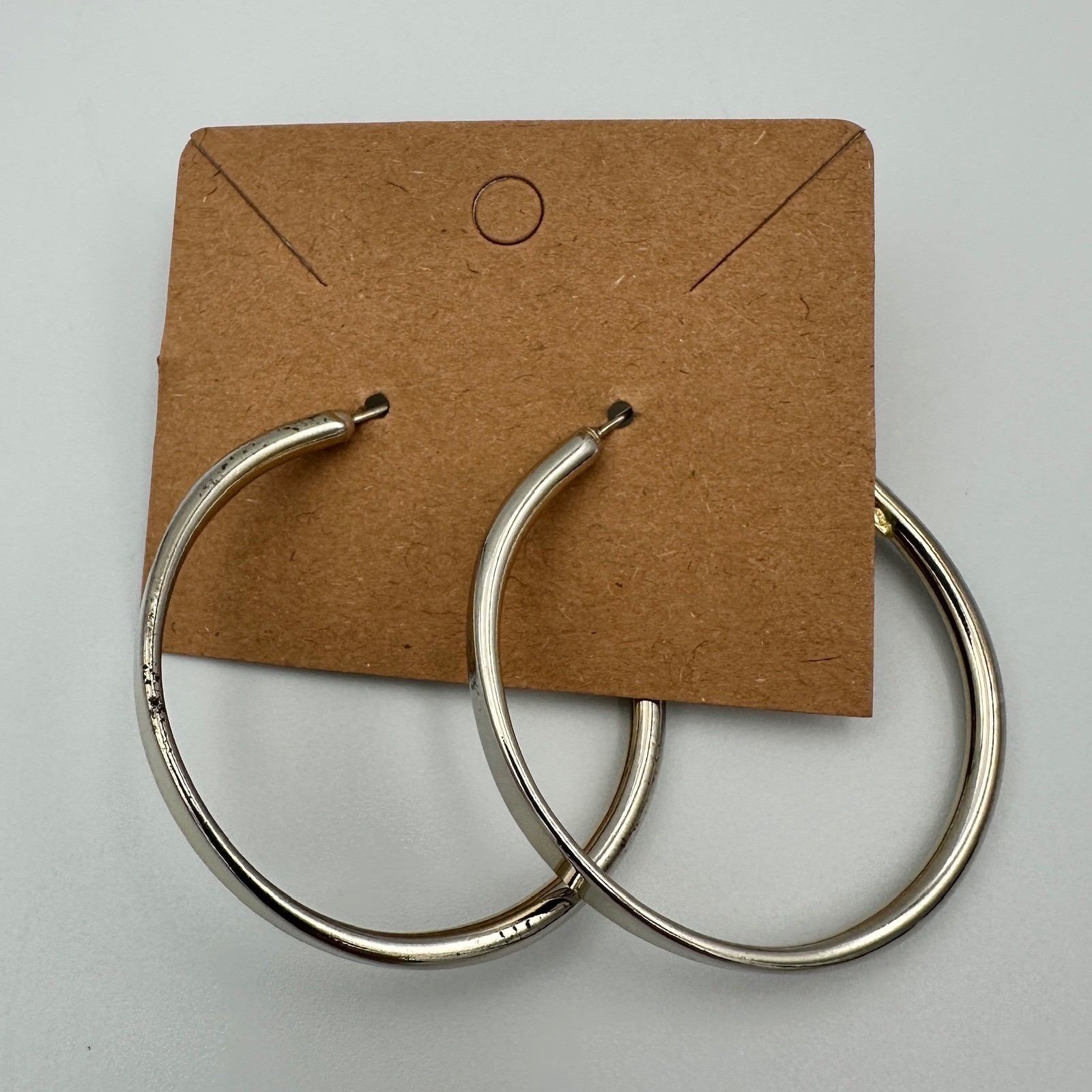 Silver Tone Tapered Hoop Earrings Latch Back 1.5 Inch Medium Hoops