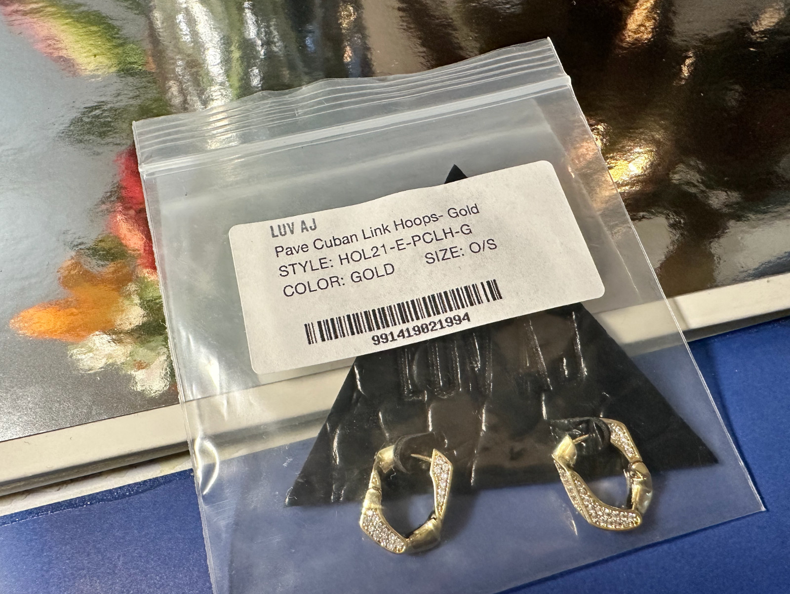 LUV AJ Pave Cuban Link Hoops- Gold