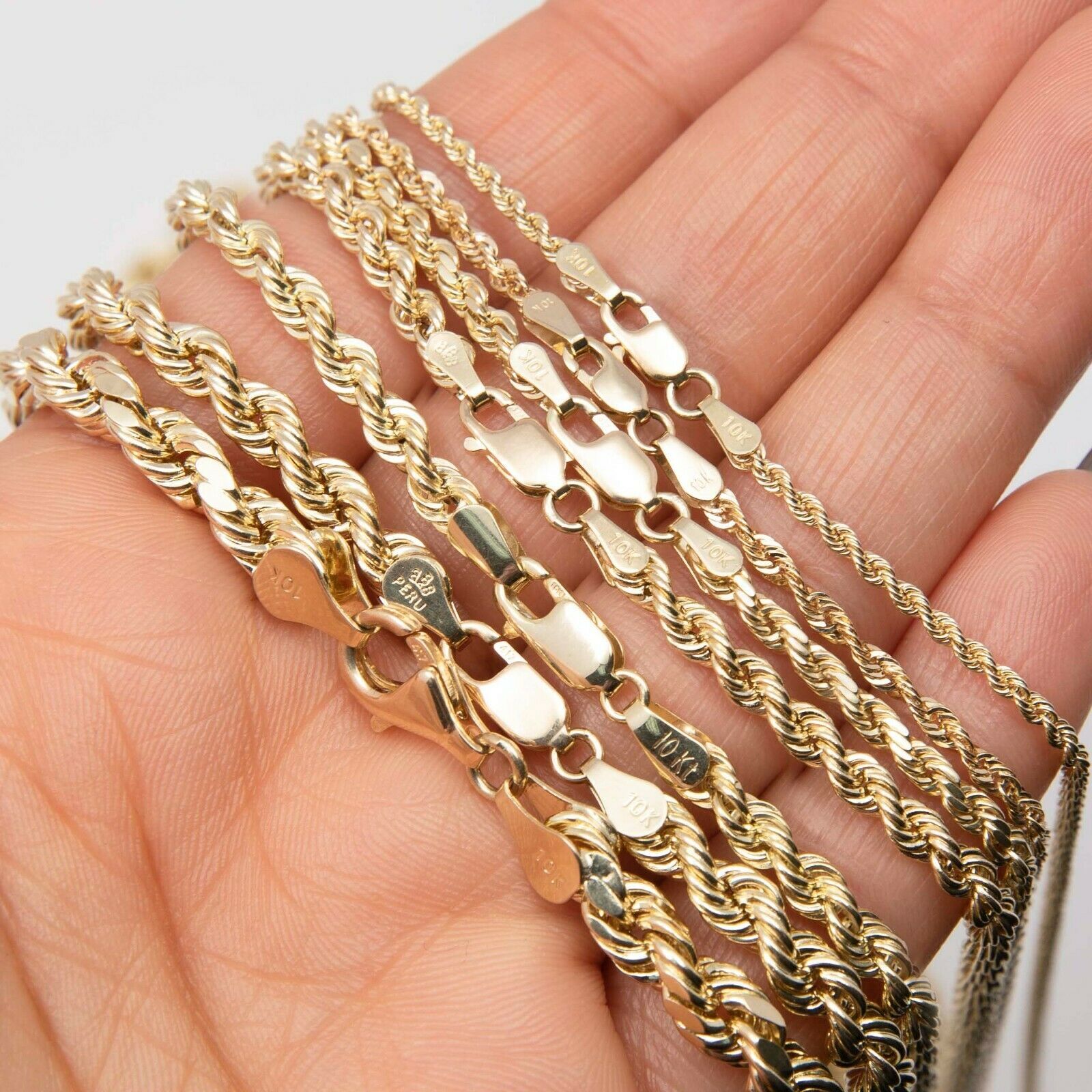 Rope Chain Necklace Real 10K Yellow Gold All Sizes