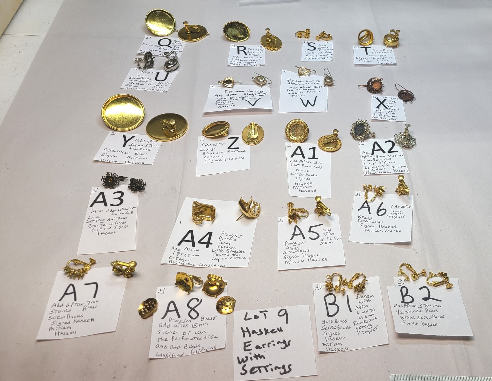 Vtg Miriam Haskell Filigree Clip on Screw back Pierced n Setting Signed & Not #9